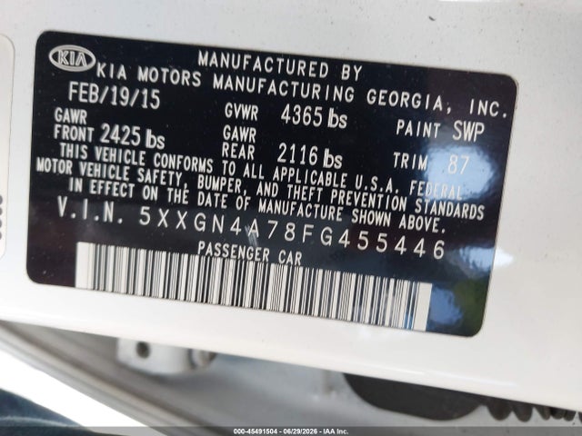 KIA OPTIMA EX 2015 5XXGN4A78FG455446 Image 9