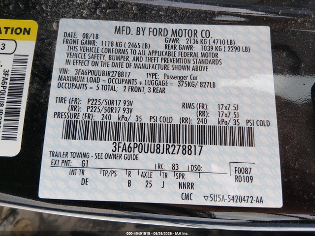 3FA6P0UU8JR278817 Ford Fusion Hybrid S