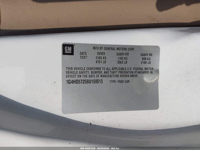 Aukcja sprzedaży 2008 Buick Lucerne Cxl, vin: 1G4HD57258U159513, numer aukcji: 45491529