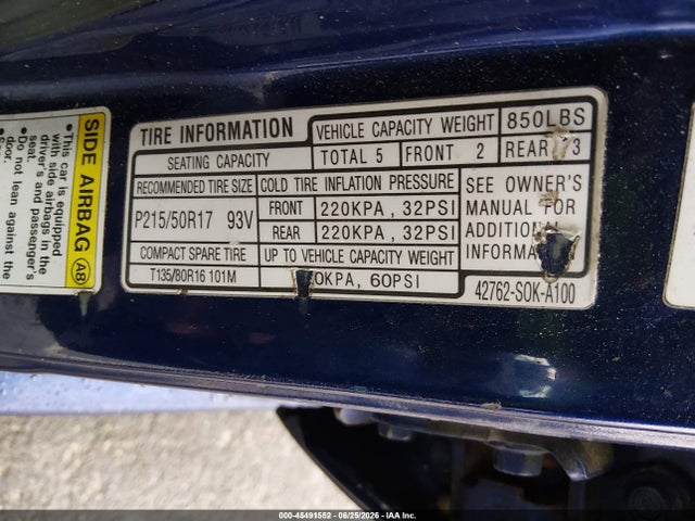 Aukcja sprzedaży 2002 Acura Tl 3.2 Type S, vin: 19UUA569X2A020188, numer aukcji: 45491552