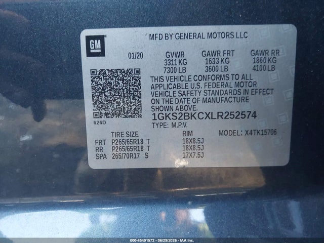 Продажа на аукционе авто 2020 Gmc Yukon 4wd Slt, vin: 1GKS2BKCXLR252574, номер лота: 45491572