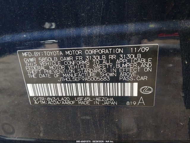 Продажа на аукционе авто 2010 Lexus Ls 460, vin: JTHCL5EF9A5005683, номер лота: 45491578