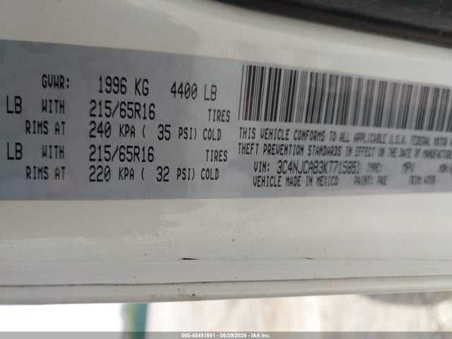3C4NJCAB3KT715851 Jeep Compass Sport Fwd