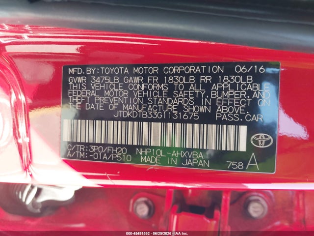 Toyota Prius C One 2016 JTDKDTB33G1131675 Image 9