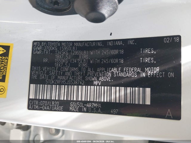Toyota Highlander Xle 2018 5TDKZRFH5JS538742 Image 9