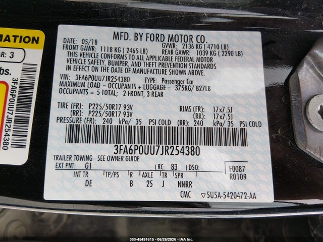 3FA6P0UU7JR254380 Ford Fusion Hybrid S