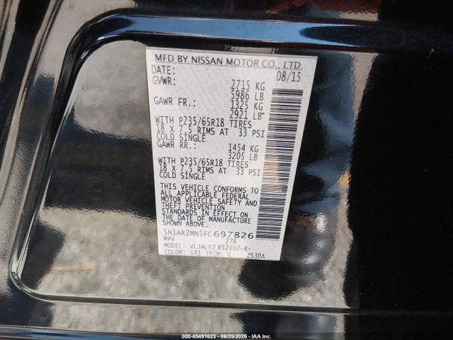 Nissan Pathfinder Sv 2015 5N1AR2MN5FC697826 Image 9