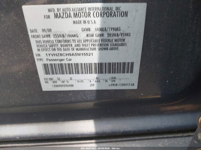 45491662 :رقم المزاد ، 1YVHZ8CH9A5M15521 vin ، 2010 Mazda Mazda6 I Grand Touring مزاد بيع