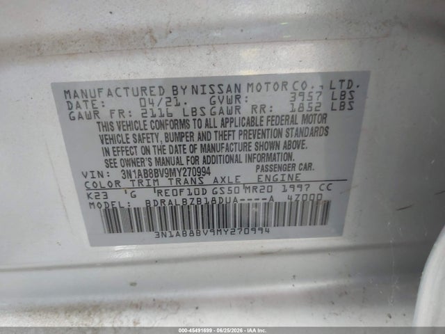3N1AB8BV9MY270994 Nissan Sentra S Xtronic Cvt