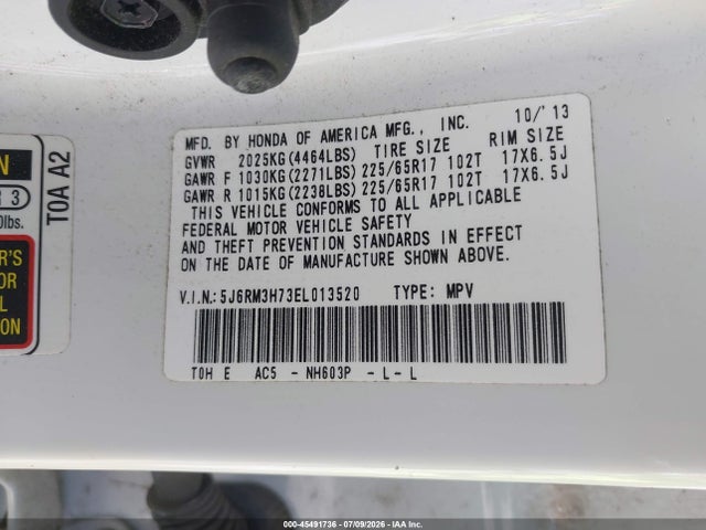 Honda Cr-v Ex-l 2014 5J6RM3H73EL013520 Image 9