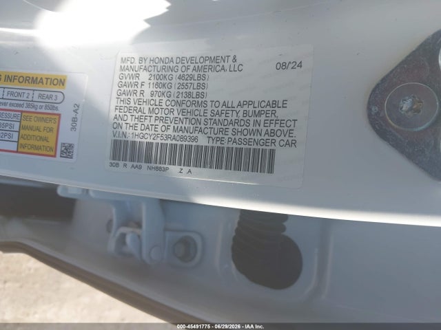 2024 Honda Accord Hybrid Sport მანქანა იყიდება აუქციონზე, vin: 1HGCY2F53RA089396, აუქციონის ნომერი: 45491775