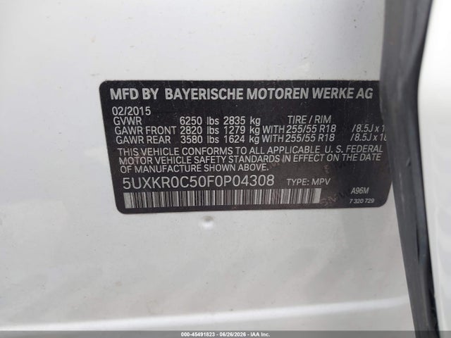 Продажа на аукционе авто 2015 Bmw X5 Xdrive35i, vin: 5UXKR0C50F0P04308, номер лота: 45491823