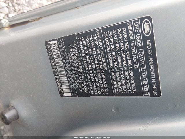 45491843 :رقم المزاد ، SALSF25486A976392 vin ، 2006 Land Rover Range Rover Sport Hse مزاد بيع
