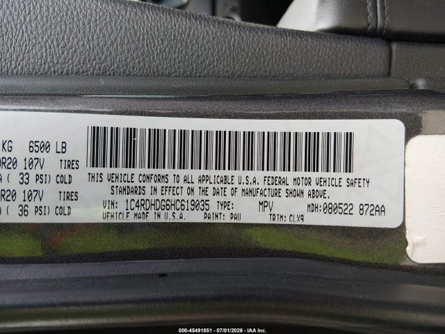 Aukcja sprzedaży 2017 Dodge Durango Gt Rwd, vin: 1C4RDHDG6HC619035, numer aukcji: 45491851