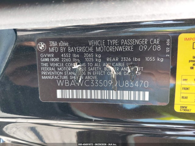 Продаж на аукціоні авто 2009 Bmw 328i Xdrive, vin: WBAWC33509PU83470, номер лоту: 45491872