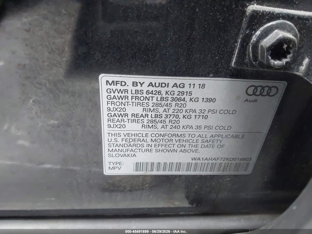 WA1AHAF72KD018903 Audi Q7 45 Premium