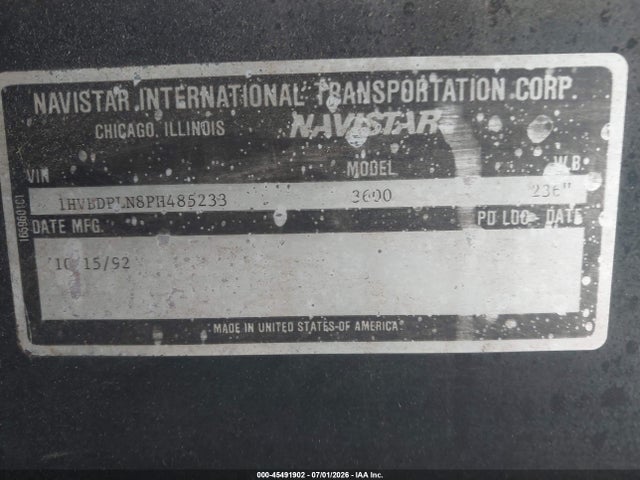 45491902 :رقم المزاد ، 1HVBDPLN8PH485233 vin ، 1993 International 3000 3600 مزاد بيع