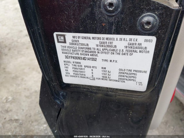 2004 Cadillac Escalade Esv Standard მანქანა იყიდება აუქციონზე, vin: 3GYFK66NX4G141552, აუქციონის ნომერი: 45491926