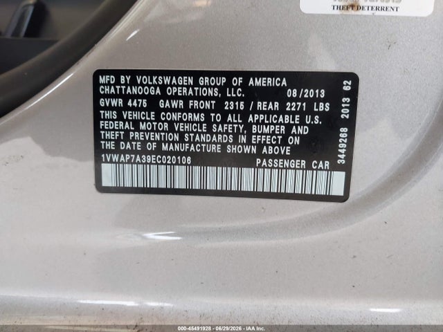 Volkswagen Passat 2.5l Wolfsburg Edition 2014 1VWAP7A39EC020106 Image 9