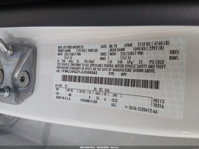 Ford ESCAPE SE 2018 1FMCU9GD1JUD08542 Image 9