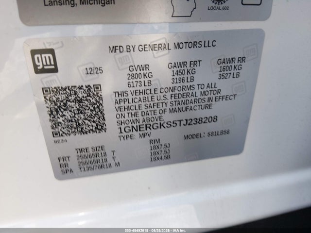 1GNERGKS5TJ238208 Chevrolet Traverse Fwd Lt