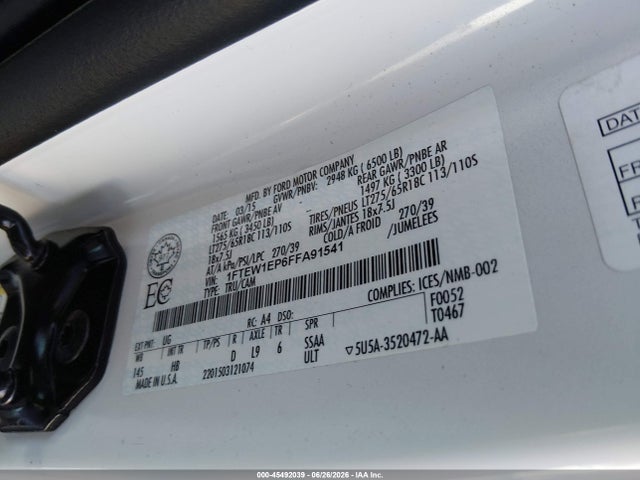 1FTEW1EP6FFA91541 Ford F-150 Lariat/xl/xlt