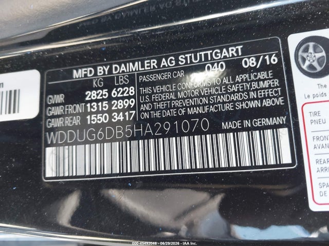 Aukcja sprzedaży 2017 Mercedes-benz S 550e Plug-in Hybrid, vin: WDDUG6DB5HA291070, numer aukcji: 45492046