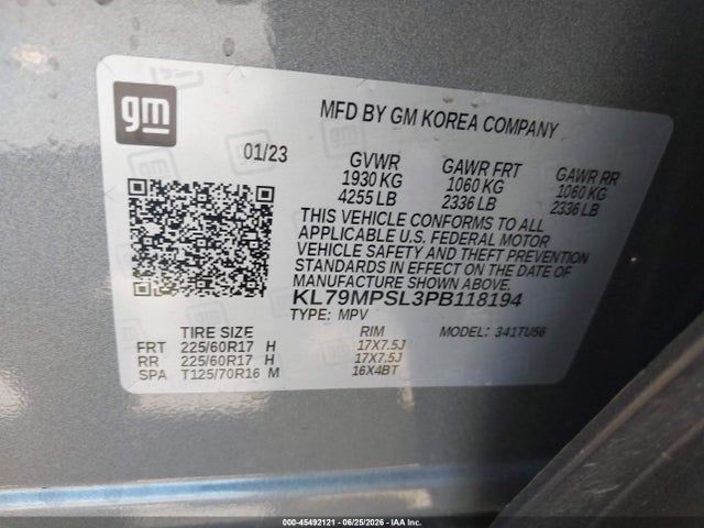 Продажа на аукционе авто 2023 Chevrolet Trailblazer Fwd Lt, vin: KL79MPSL3PB118194, номер лота: 45492121