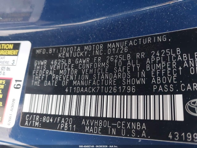 Toyota CAMRY LE 2026 4T1DAACK7TU261796 Image 9