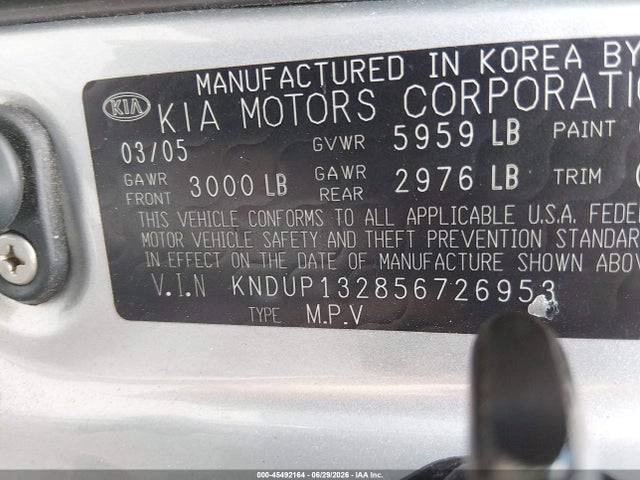 Aukcja sprzedaży 2005 Kia Sedona Ex/lx, vin: KNDUP132856726953, numer aukcji: 45492164