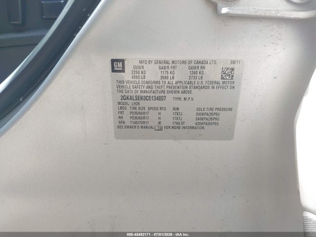45492171 :رقم المزاد ، 2GKALSEK0C6134007 vin ، 2012 Gmc Terrain Sle-2 مزاد بيع