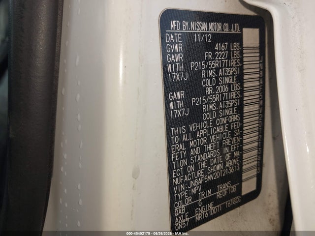 45492179 :رقم المزاد ، JN8AF5MV2DT213613 vin ، 2013 Nissan Juke Sl مزاد بيع
