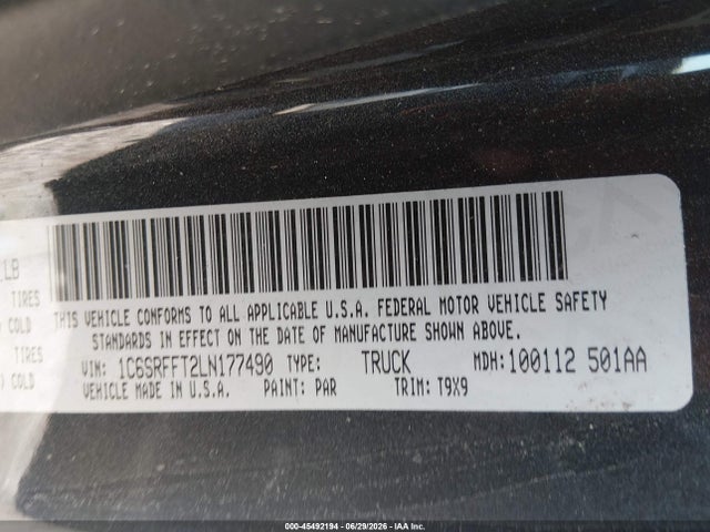 Продаж на аукціоні авто 2020 Ram 1500 Big Horn  4x4 5'7 Box, vin: 1C6SRFFT2LN177490, номер лоту: 45492194