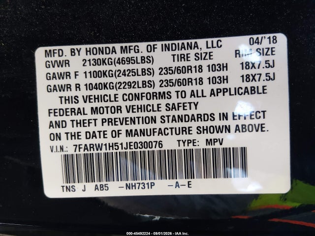 Honda CR-V EX 2018 7FARW1H51JE030076 Image 9