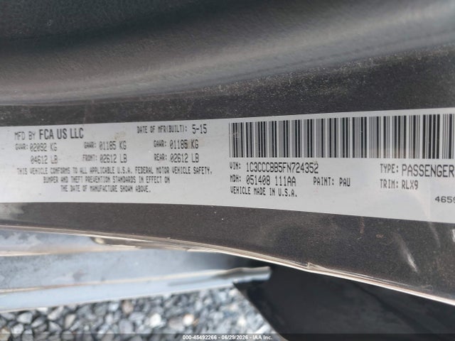 Продажа на аукционе авто 2015 Chrysler 200 S, vin: 1C3CCCBB5FN724352, номер лота: 45492266