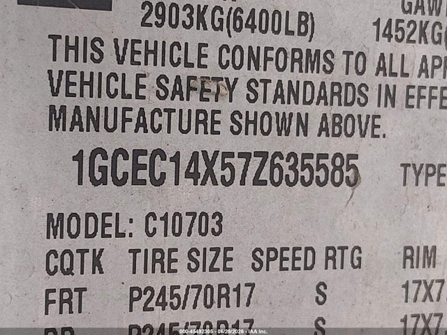 45492305 :رقم المزاد ، 1GCEC14X57Z635585 vin ، 2007 Chevrolet Silverado 1500 Work Truck مزاد بيع
