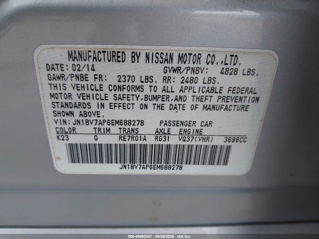 Продаж на аукціоні авто 2014 Infiniti Q50 Premium, vin: JN1BV7AP6EM688278, номер лоту: 45492307
