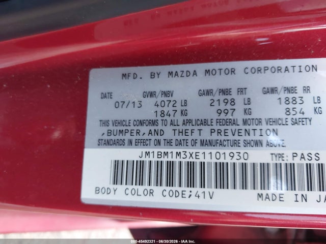 45492321 :رقم المزاد ، JM1BM1M3XE1101930 vin ، 2014 Mazda Mazda3 S Grand Touring مزاد بيع