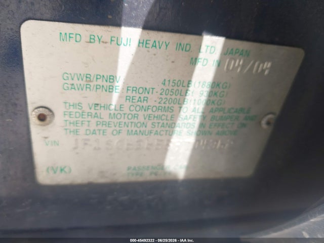 45492322 :رقم المزاد ، JF1SG63655H704362 vin ، 2005 Subaru Forester 2.5x مزاد بيع