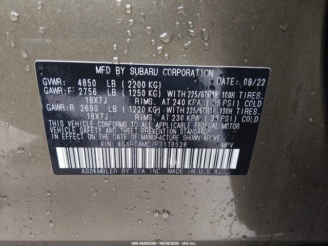 Aukcja sprzedaży 2023 Subaru Outback Limited, vin: 4S4BTAMC7P3118528, numer aukcji: 45492365