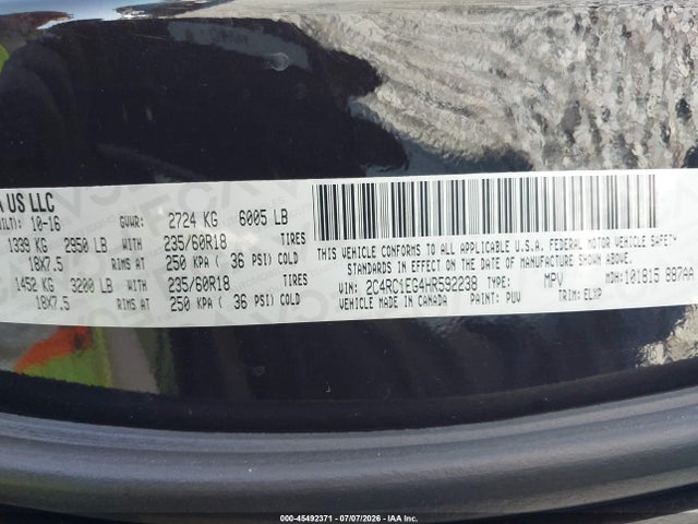 Auction sale of the 2017 Chrysler Pacifica Touring-l Plus, vin: 2C4RC1EG4HR592238, lot number: 45492371