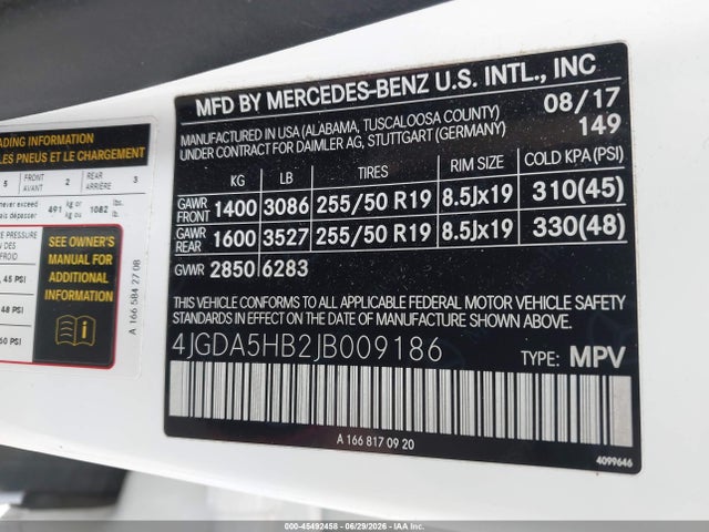 Aukcja sprzedaży 2018 Mercedes-benz Gle 350 4matic, vin: 4JGDA5HB2JB009186, numer aukcji: 45492458
