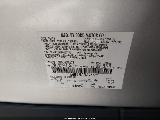 Ford TAURUS SEL 2015 1FAHP2E80FG127779 Image 9