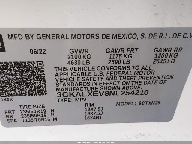 2022 Gmc Terrain Awd Denali მანქანა იყიდება აუქციონზე, vin: 3GKALXEV8NL254210, აუქციონის ნომერი: 45492483