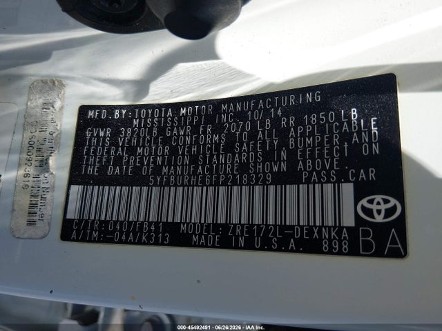 Toyota COROLLA LE 2015 5YFBURHE6FP218329 Image 9