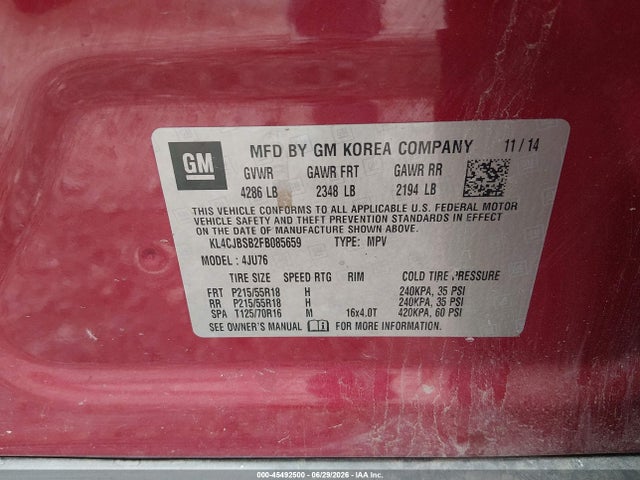 Aukcja sprzedaży 2015 Buick Encore Convenience, vin: KL4CJBSB2FB085659, numer aukcji: 45492500