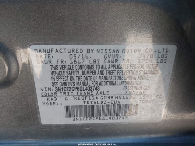 Nissan Versa Note S (sr)/s Plus/sl/sr/sv 2016 3N1CE2CP6GL403743 Image 9