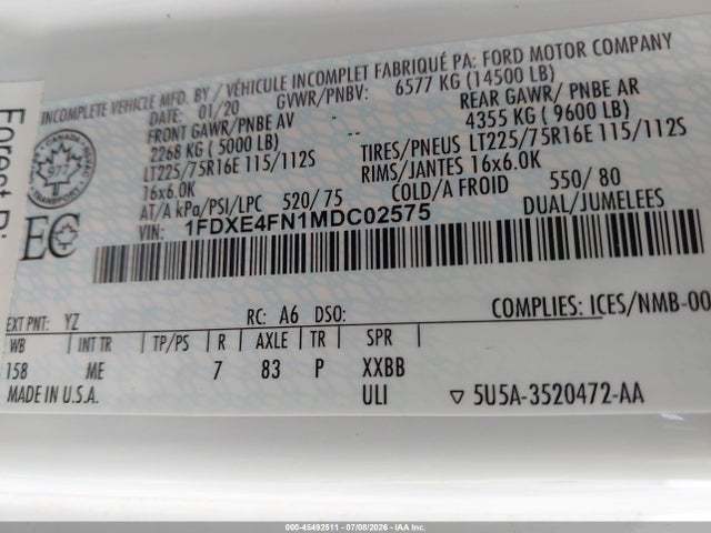 Ford E-450 Cutaway 2021 1FDXE4FN1MDC02575 Image 9