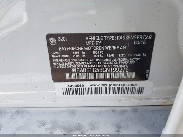 BMW 320i 2016 WBA8E1G58GNT99276 Image 9