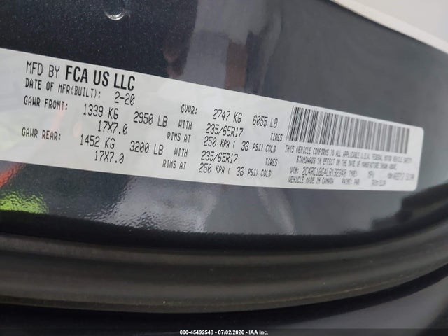 2020 Chrysler Pacifica Touring L მანქანა იყიდება აუქციონზე, vin: 2C4RC1BG4LR192340, აუქციონის ნომერი: 45492548